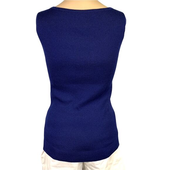 St. John Navy Blue Ribbed Scoop Neck Sleeveless Sweater - Picture 5 of 12
